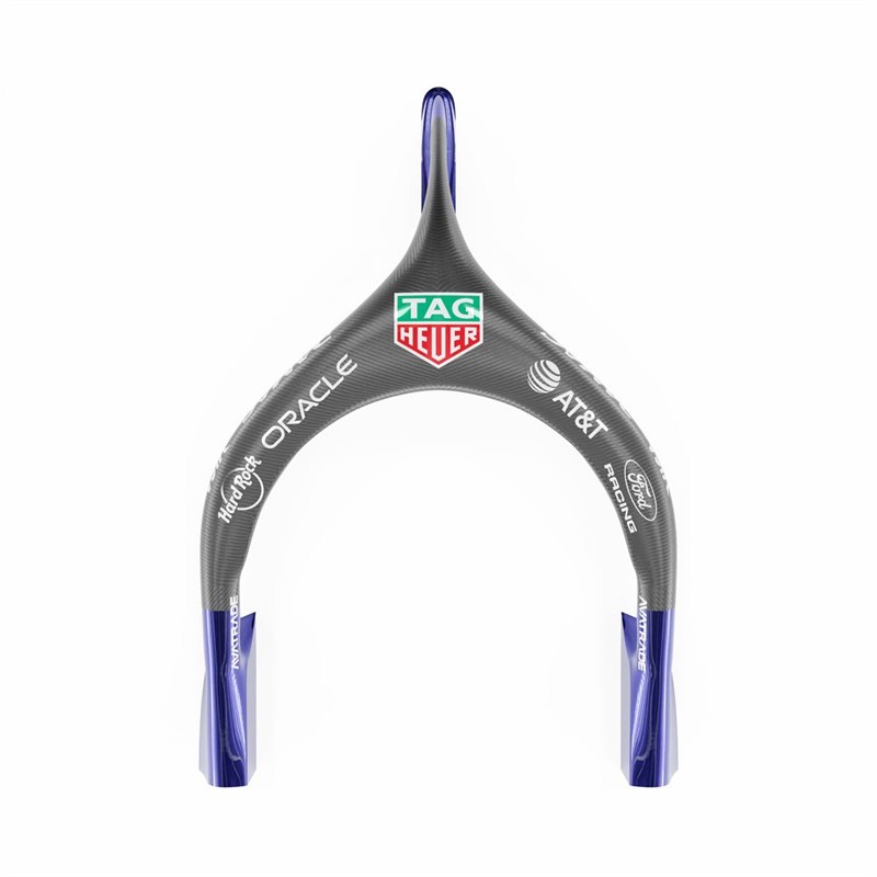 A 3D-printed Formula 1 halo in team livery.